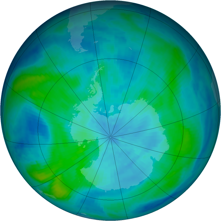 Antarctic ozone map for 15 March 1998
